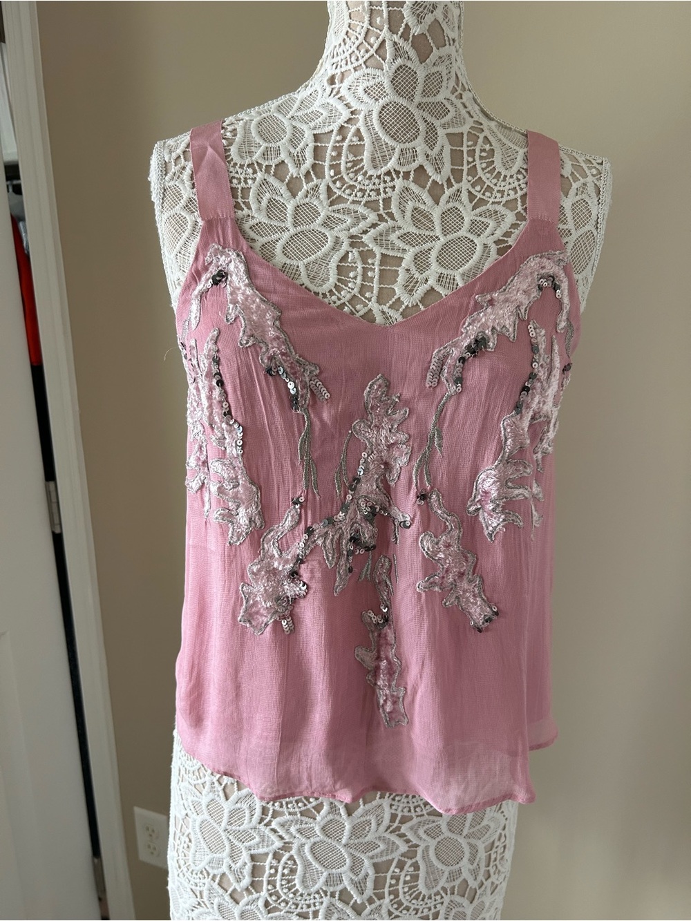 GUESS Pink Embellished Sleeveless V-Neck Camisole